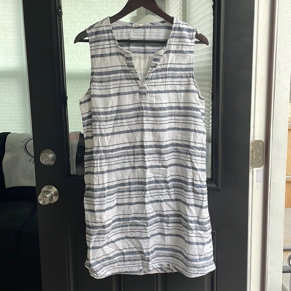 EUC white and navy blue striped summer dress size l - Picture 1 of 5